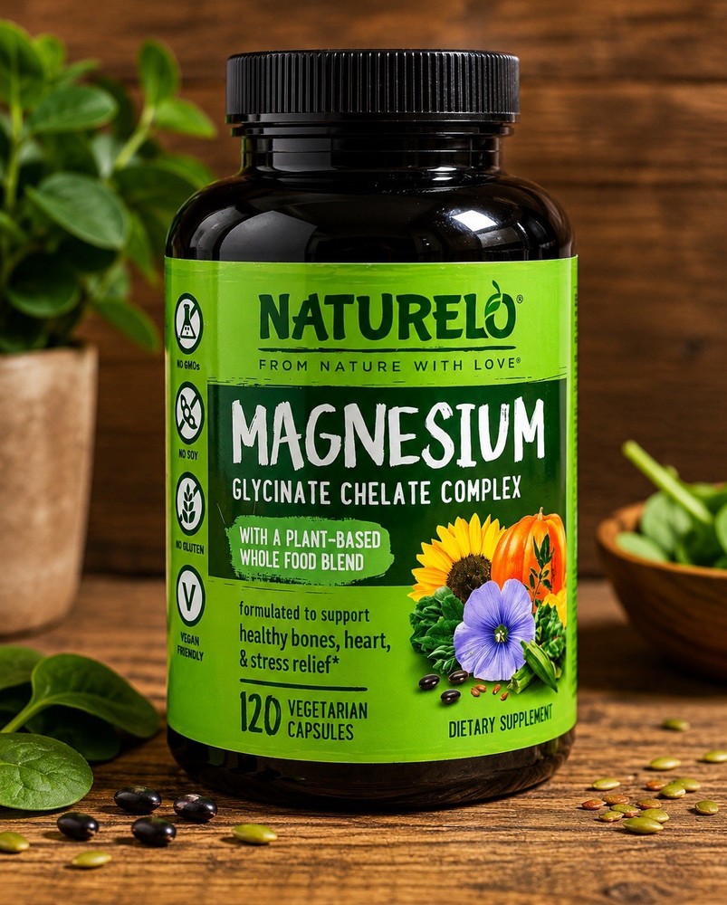 NATURELO Magnesium Glycinate Chelate Complex – 200 mg – 120 Capsules