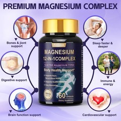 Magnesium Complex Supplement, 700 mg, 12 in 1 High Absorption Chelated Magnesium