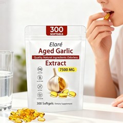 Elare Aged Garlic Extract 300-Softgels, Odorless 7500mg Immune Heart New