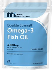 Omega 3 Fish Oil 3,000mg Softgels – Lemon Flavor, Burpless Formula, 240 Count
