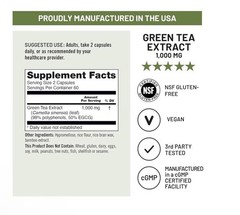 Naturewise Green Tea Extract 1000mg 120 Vegan Capsules NSF Gluten-Free