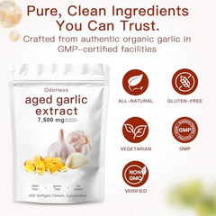 Odorless Garlic 7500mg Per Servings, 300 Softgels | 2 Years Aged Garlic Extra…