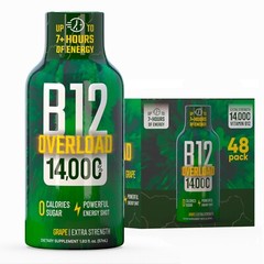 (48 Pack) GAQ B12 Overload Energy Shots, Grape, Up to 7+ Hours of Energy