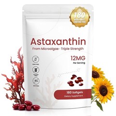 Astaxanthin 12mg Softgels 180 Count Natural Antioxidant Supplement 6 Month