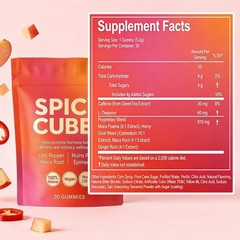 Spicy Cubes Hot Peach Gummies with Chili, Maca Root Vegan 30 Count