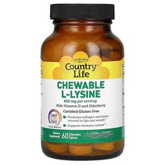2 X Country Life, Chewable L-Lysine With Vitamin D and Elderberry, Tangy Orange