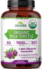 USDA Organic Milk Thistle 30:1 Extract, 7500 mg Strength, 60 Vegan Capsules