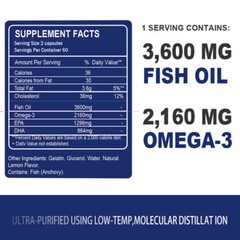 3600mg Omega 3 Fish Oil Capsules 3x Strength EPA & DHA, Highest Potency 120Caps