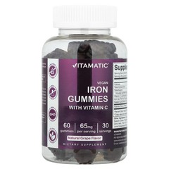 2 X Vitamatic, Vegan Iron Gummies With Vitamin C, Natural Grape, 60 Gummies