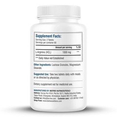 Biotrex Nutraceuticals L-Arginine 1000mg Supplement – 120 tablets p618