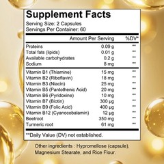 Vitamin B Complex B1 B2 B3 B5 B6 B12 With Turmeric Root Energy 30/60/120Capsules
