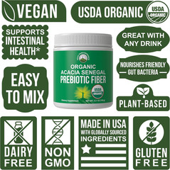 Organic Acacia Senegal Prebiotic Fiber Powder. Unflavored USDA Organic Plant …