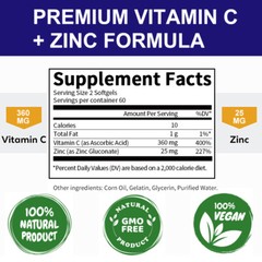Vitamin C Capsules 1000Mg with Zinc Powerful Immune Support Antioxident 60/120PC