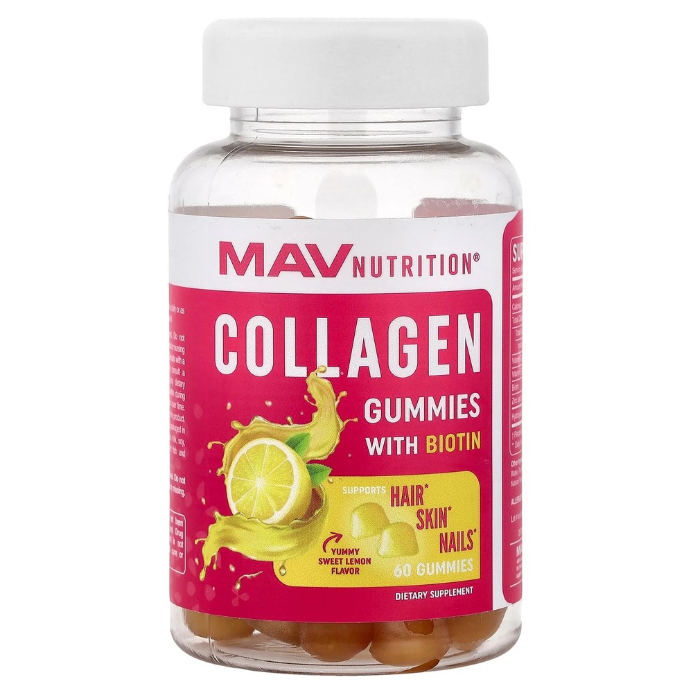 2 X MAV Nutrition, Collagen Gummies with Biotin, Sweet Lemon, 60 Gummies