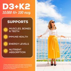 Vitamin K2 (MK7) with D3 10,000 IU Supplement, BioPerine Capsules, Immune Health