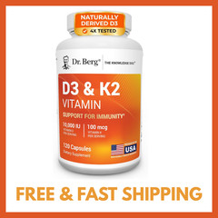 Dr. Berg Maximum Strength 7-in-1 Vitamin D3 K2 10,000 IU | Naturally 120 Capsule