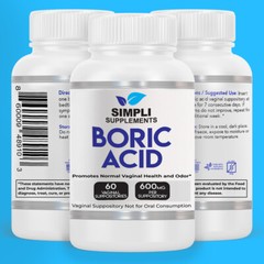 Boric Vaginal Suppositories – 60 Count (600mg) – By Simpli Supplements
