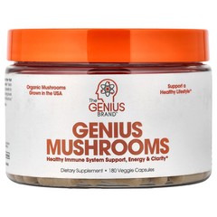 2 X The Genius Brand, Genius Mushrooms, 180 Veggie Capsules