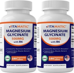 2- Pack- Vitamatic Magnesium Glycinate 500mg per Tablet – 180 Vegetarian Tablets