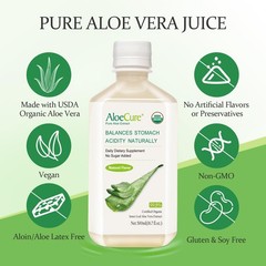 AloeCure USDA Organic Aloe Vera Juice Made 16.7 Fl Oz (Pack of 1), White