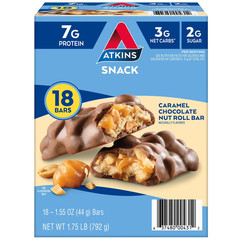 Atkins Anytime Snacks Snack Bar Caramel Chocolate Nut Roll 18 ct