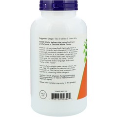 Now Foods Alfalfa 650 mg 500 Tablets GMP Quality Assured, Vegan, Vegetarian