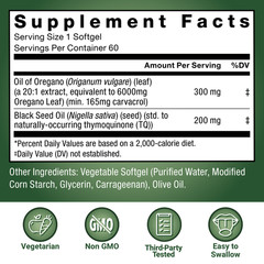 60 Softgels Oil of Oregano with Black Seed Oil Immune Digestion