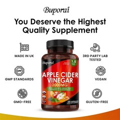 Apple Cider Vinegar 120pcs, Detox Cleanse, Weight Management, Intestinal Health