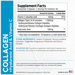 Forest Leaf Collagen Peptides Pills Hyaluronic Acid Vitamin C Supplement 120 Ct