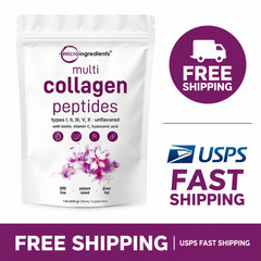 Micro Ingredients Multi Collagen Peptides–TypesI,II,III,V,X,1lb for Skin & Joint