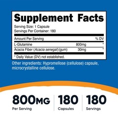 Nutricost L-Glutamine 800mg, 180 Capsules – Gluten Free, Non-GMO, High Quality