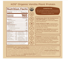 KOS Vegan Protein Powder Vanilla 28 Servings Organic Plant Based Erythritol Free