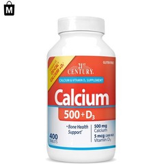 Gluten-Free Calcium 500 mg with Vitamin D3 – 400 Tablets for Strong Bones