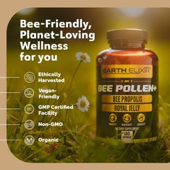 Earth Elixir 3-in-1 Organic Bee Pollen, Propolis, Royal Jelly Capsules 80 CT