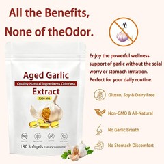 Aged Garlic Extract 7500mg Odorless Softgels – Non-GMO, Immune Support, 180 Coun