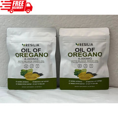2 Sealed Resilia Oil Of Oregano 6,000 Mg, With Black Seed Oil, 60 Softgels Each