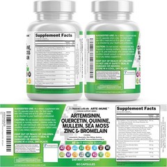 Clean Nutraceuticals Artemisinin Quercetin Zinc Mullein Quinine Supplement with
