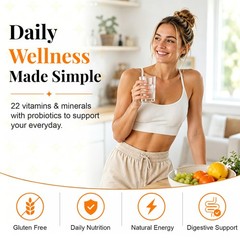 Multivitamin with Probiotics & Minerals Daily Energy Gut Immune Support 120p