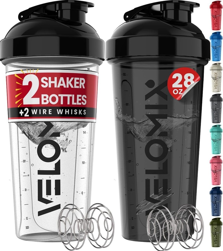 -2 Pack- 28 Oz Protein Shaker Bottles for Protein Mixes – 2X Wire Whisk | Leak P