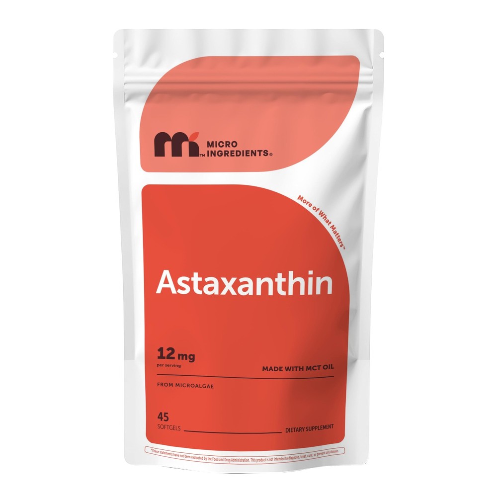 Micro Ingredients Astaxanthin 12mg with MCT Oil, 45 45 Count (Pack of 1)