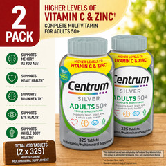 2-Pack Centrum Silver Adults 50+ Multivitamin, 325 Tablets