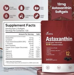 Astaxanthin 12mg 240 Softgels, 4 Month Supply,Triple Strength,Non-GMO,Eye Health