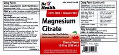 Be Health Magnesium Citrate Liquid CHERRY Flavor Saline Laxative 10 fl oz