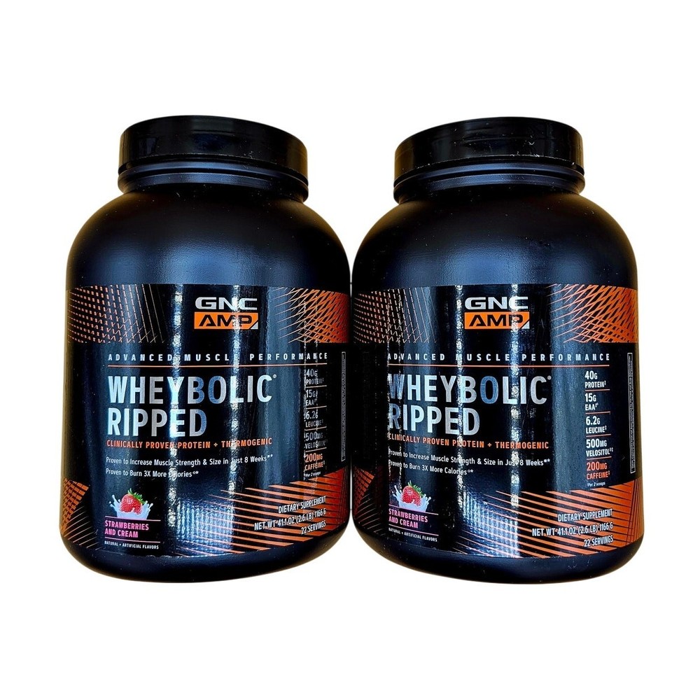 (2) GNC AMP Wheybolic Ripped Strawberries & Cream 2.6 lb / 22 Serv Each EXP 1/28