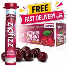 Zipfizz Daily Energy Drink Powder, Black Cherry, 20 Pack 3-in-1 Sustained Energ