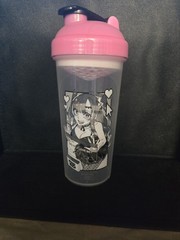 GG Anime Plastic Shake Bottle 24oz Pink Flip Lock Lid Reusable Clear Black
