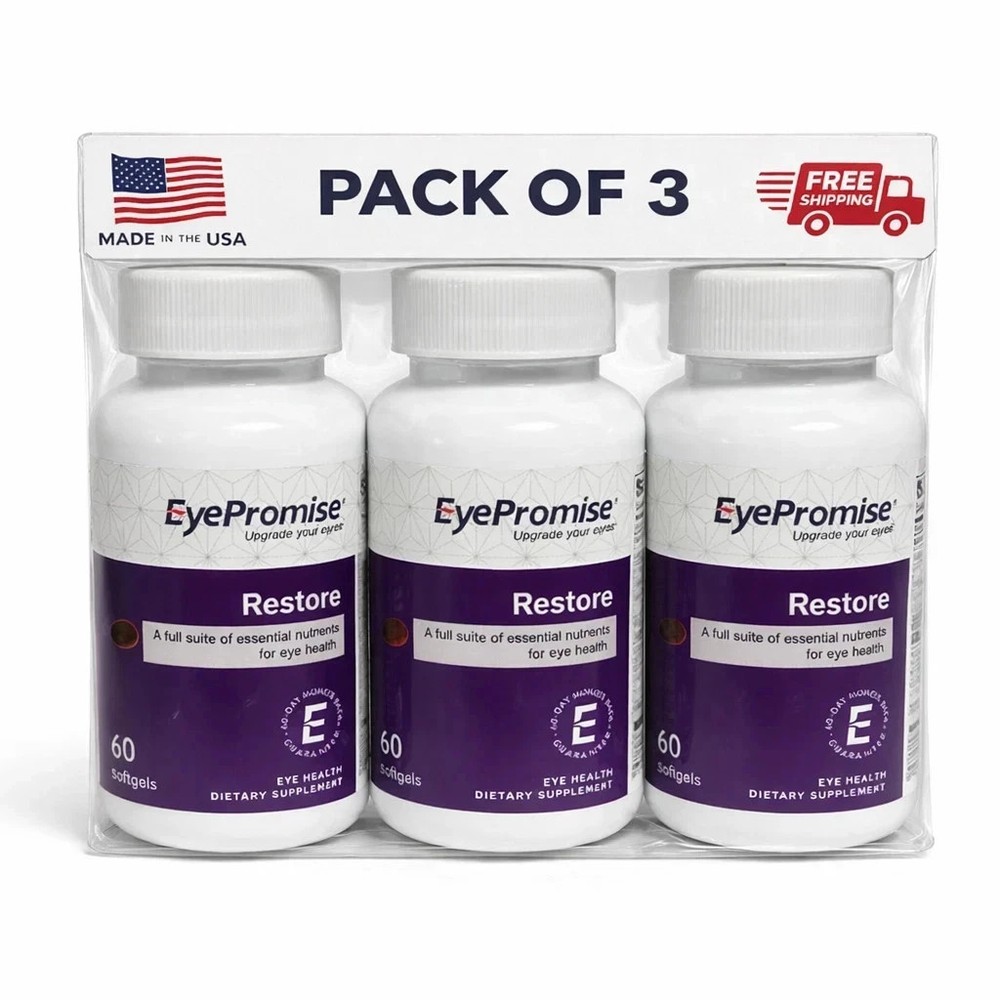 Pack of 3 EyePromise Restore Macular Health Supplement 180 Softgels NEW