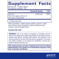 Pure Encapsulations Vitamin A 3,000 mcg (10,000 IU) 120 Softgels