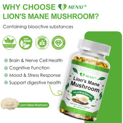 500Mg Organic Lions Mane Mushroom Nootropic Brain Memory Focus Immune Support