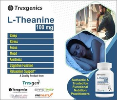 Trexgenics L-THEANINE 100 mg Stress, Focus Mood Relaxation Support – 120 x 2 cap